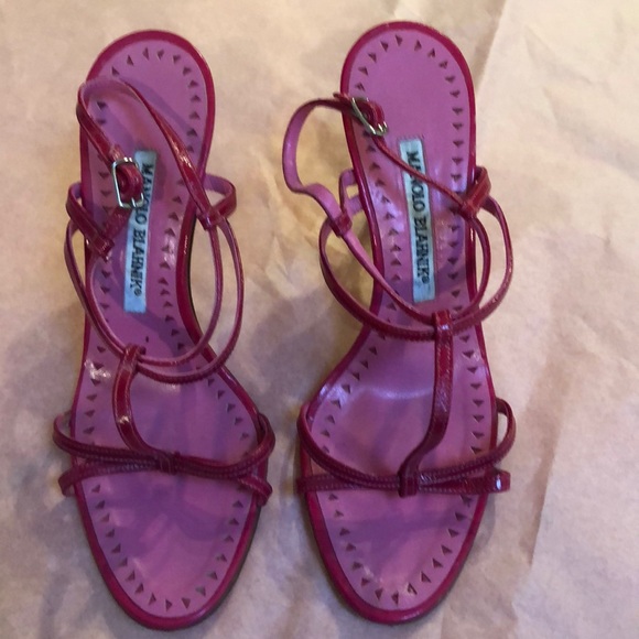 Manolo Blahnik Shoes - EUC PINK & RED STRAPPY MANOLO BLAHNIK SANDALS